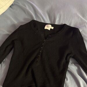 H&M Black Ribbed Button-Up Top